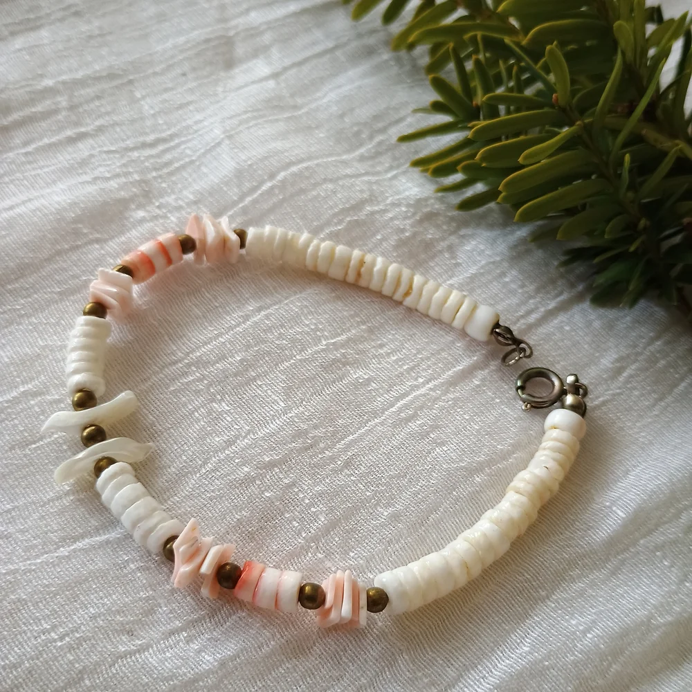 🦪 VTG MOP 🦪 1970s Native American Zuni Heishi, Luhuanus, & MOP fetish bracelet